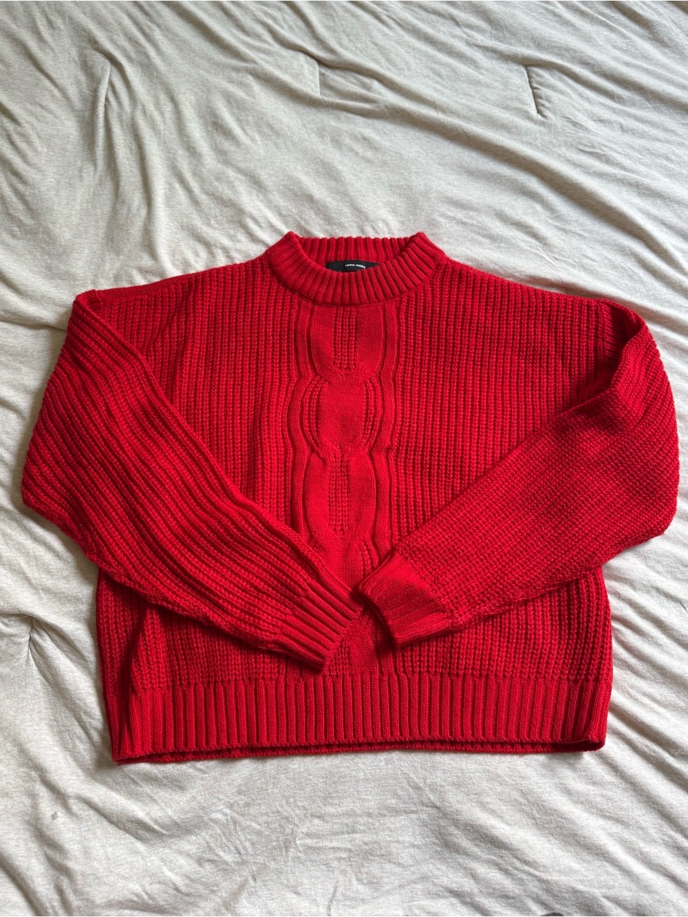Red Cable-Knit Crewneck Sweater